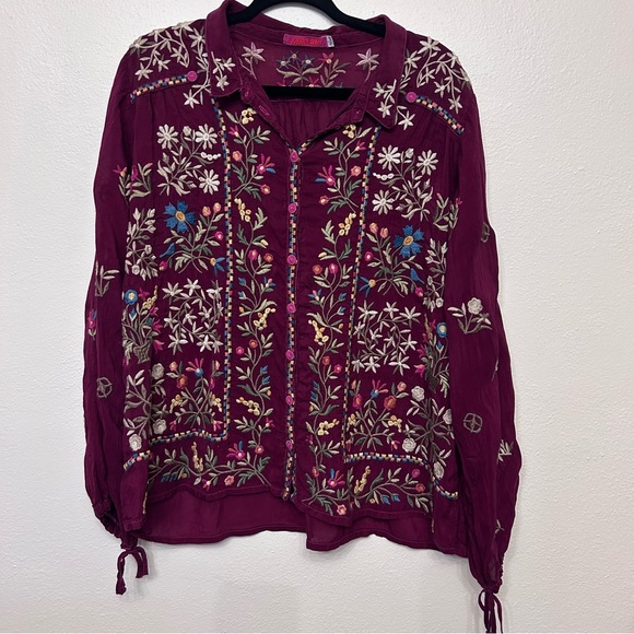 Johnny Was Bethan Embroidered Blouse in Red Wine - Picture 7 of 9
